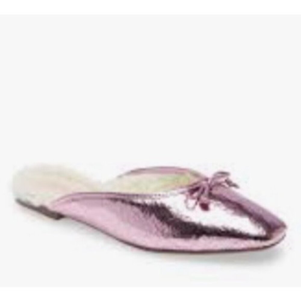 Schutz Evelin Metallic & Shearling Pink metallic women's Mule NEW